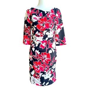 White House Black Market Draped-Neck Floral Sheath Dress 6P